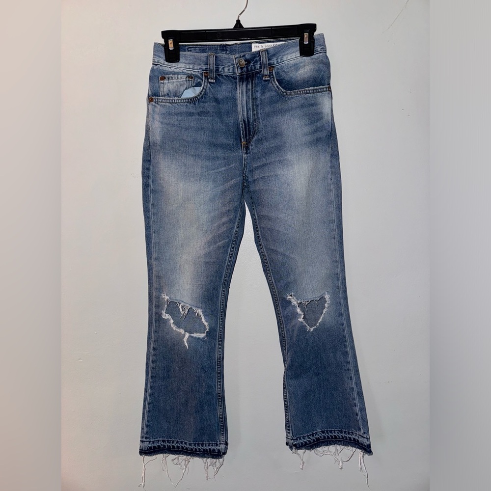 rag & bone Distressed Light Blue Flare Jeans